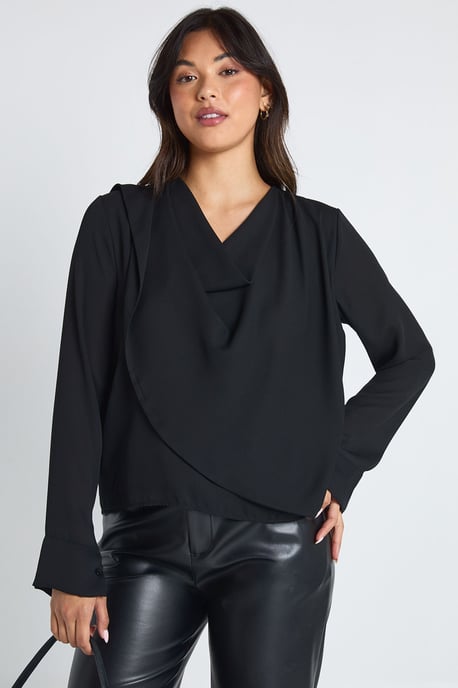 Chiffon Cowl Front Shoulder Pad Blouse - Image 1