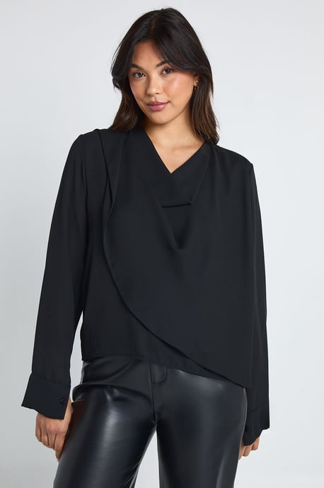 Chiffon Cowl Front Shoulder Pad Blouse - Image 3