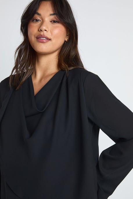Chiffon Cowl Front Shoulder Pad Blouse - Image 4