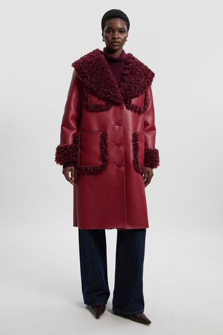 Faux Fur Pocket Detail Midi Coat - Image 2