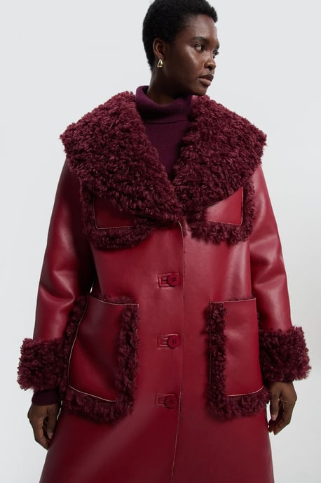 Faux Fur Pocket Detail Midi Coat - Image 3