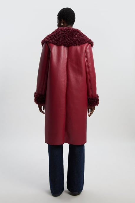 Faux Fur Pocket Detail Midi Coat - Image 5