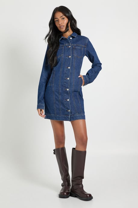 Tall Western Denim Mini Dress - Image 1