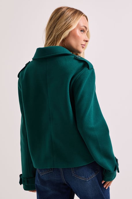Short Faux Wool Trench Coat - Image 3