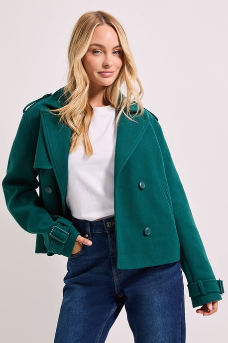 Short Faux Wool Trench Coat - Image 4