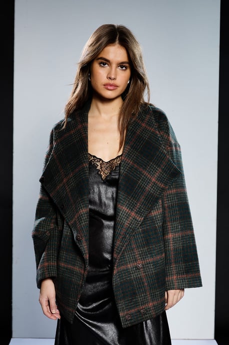 Runway 1.8.1.8 Check Wrap Front Grown Collar Coat - Image 1