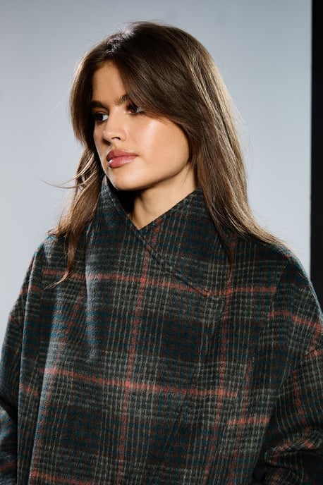 Runway 1.8.1.8 Check Wrap Front Grown Collar Coat - Image 2