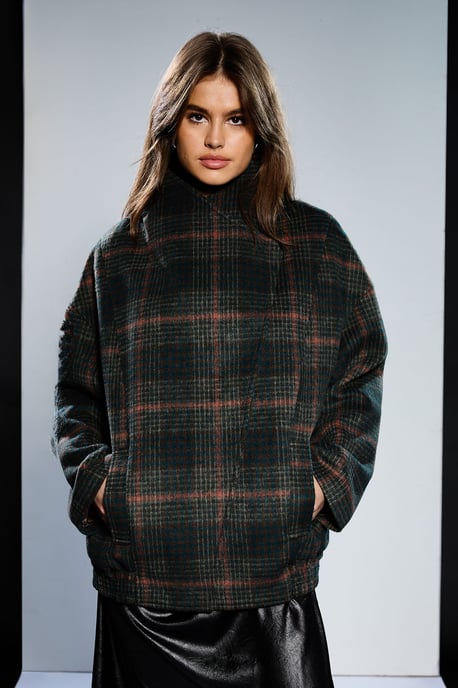Runway 1.8.1.8 Check Wrap Front Grown Collar Coat - Image 5