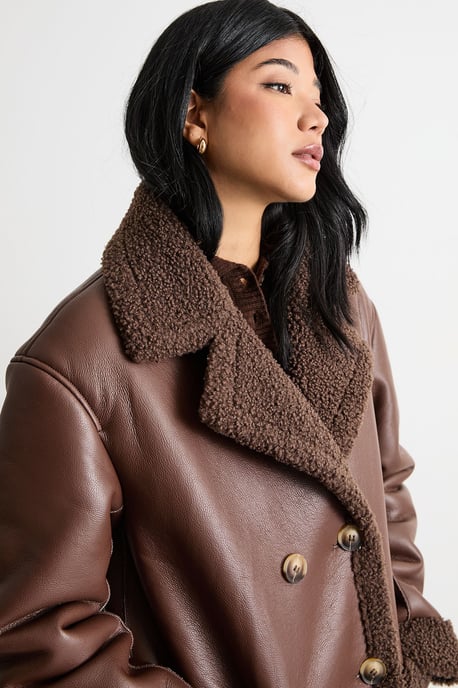 Whipstitch Faux Leather Shearling Coat - Image 2