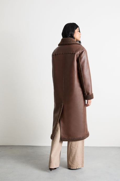 Whipstitch Faux Leather Shearling Coat - Image 3