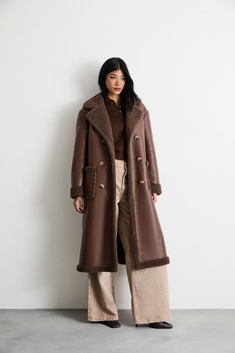 Whipstitch Faux Leather Shearling Coat - Image 4