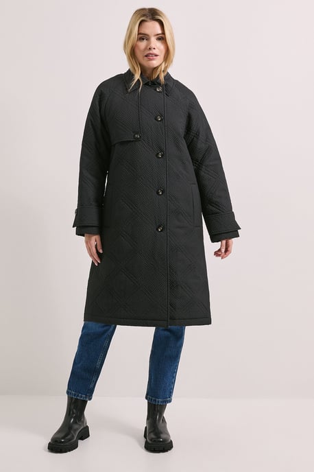 Collar Detail Quilted Midi Coat - Image 2