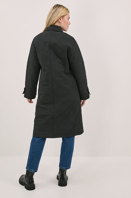 Collar Detail Quilted Midi Coat - Image 3