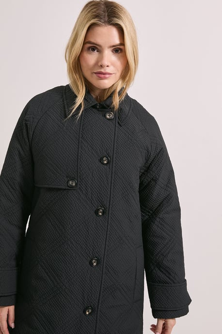 Collar Detail Quilted Midi Coat - Image 4