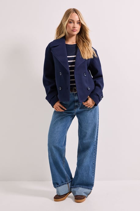Cuff Detail Wide Collared Short Coat - Image 1