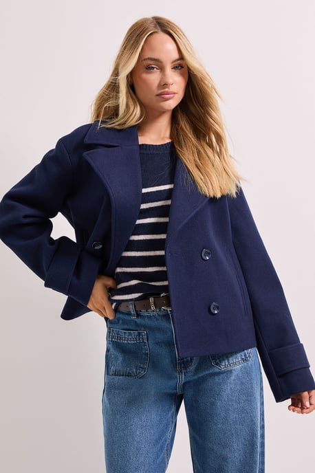 Cuff Detail Wide Collared Short Coat - Image 4