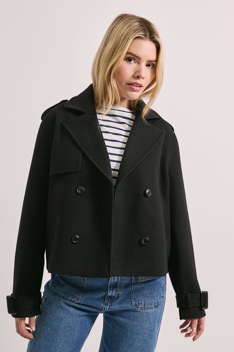 Short Faux Wool Trench Coat - Image 1
