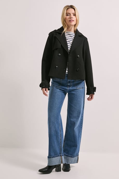 Short Faux Wool Trench Coat - Image 2