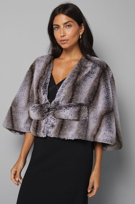 Cropped Embellished Faux Fur Cape - Image 1