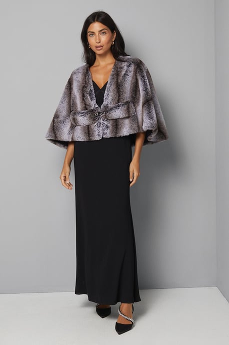 Cropped Embellished Faux Fur Cape - Image 2