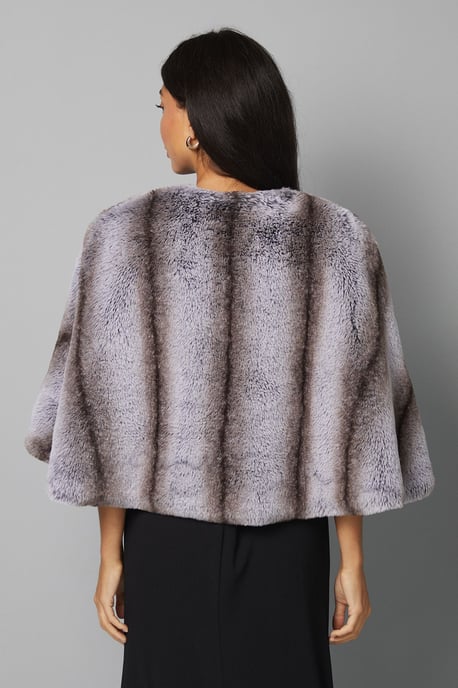 Cropped Embellished Faux Fur Cape - Image 3