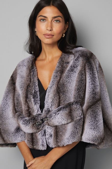 Cropped Embellished Faux Fur Cape - Image 4