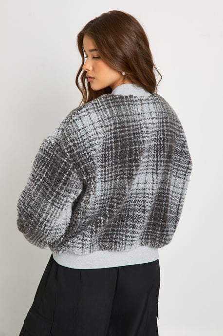 Check Teddy Bomber Jacket - Image 2