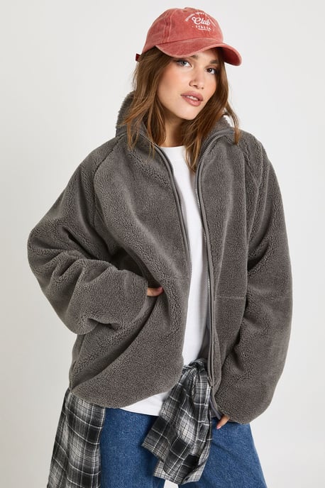 Oversized Teddy Zip Up Jacket - Image 1