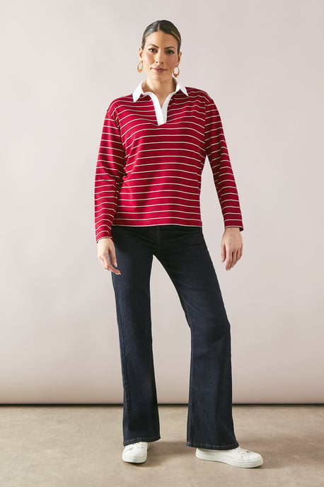 Petite Striped Rugby Top With Woven Collar - Image 3