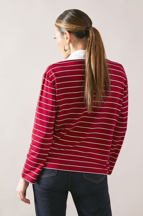 Petite Striped Rugby Top With Woven Collar - Image 4