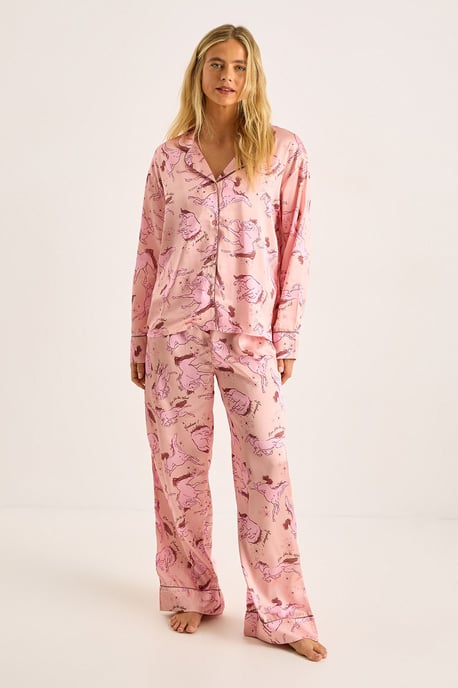 Satin Horse Western Print Contrast Piped Pajama Pants Set - Image 2