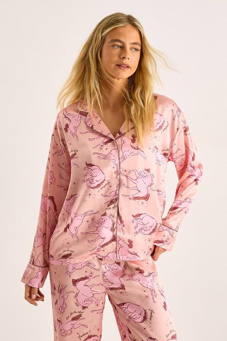 Satin Horse Western Print Contrast Piped Pajama Pants Set - Image 5