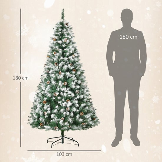Homcom Kunstkerstboom 800 takken 61 dennenappels sneeuwtoppen- 180 cm - Image 6