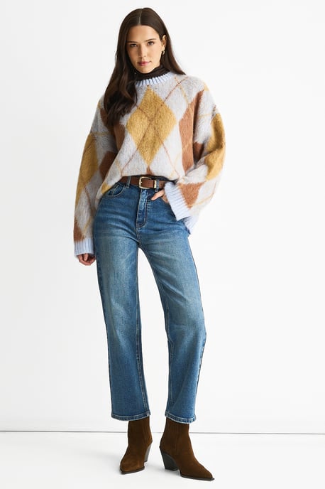 Blue Mid Rise Straight Leg Jeans - Image 1