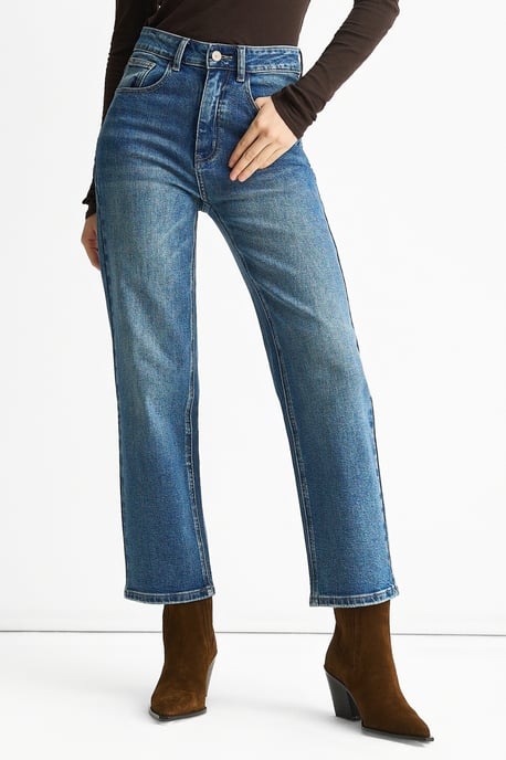 Blå jeans med medelhög midja och raka ben - Image 2