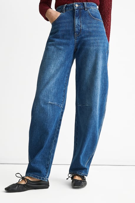 Blue Mid Rise Barrel Leg Jeans - Image 2