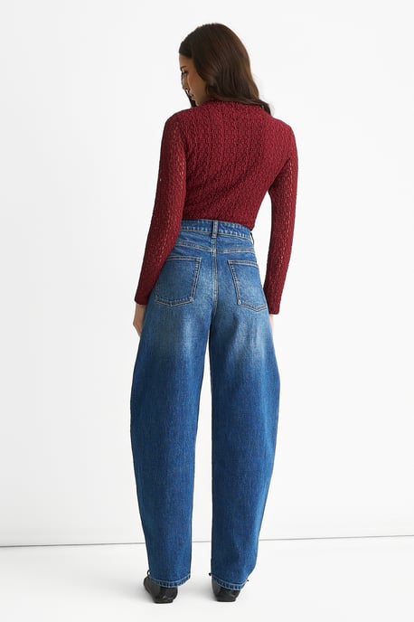 Blue Mid Rise Barrel Leg Jeans - Image 4