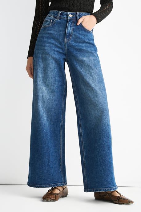 Blue Mid Rise Wide Leg Jeans - Image 2