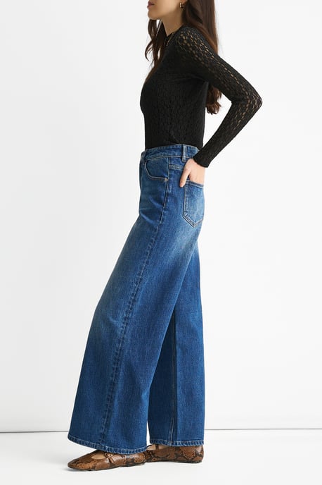 Blue Mid Rise Wide Leg Jeans - Image 3