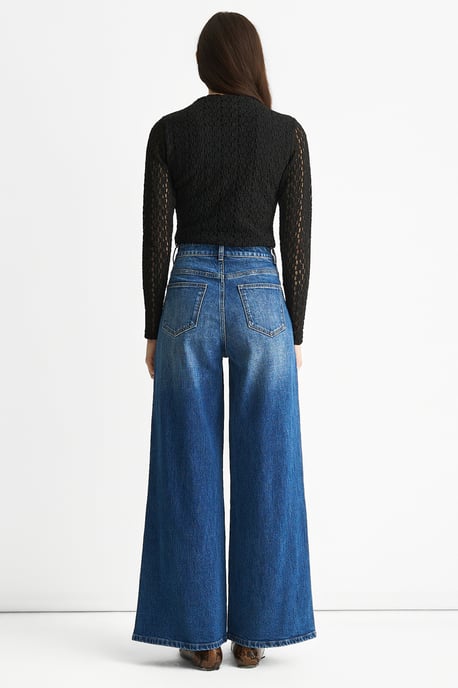 Blue Mid Rise Wide Leg Jeans - Image 4