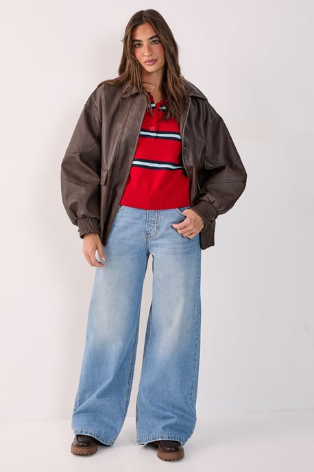 Oversized Longline Faux Leather Bomber Jacket - Image 2