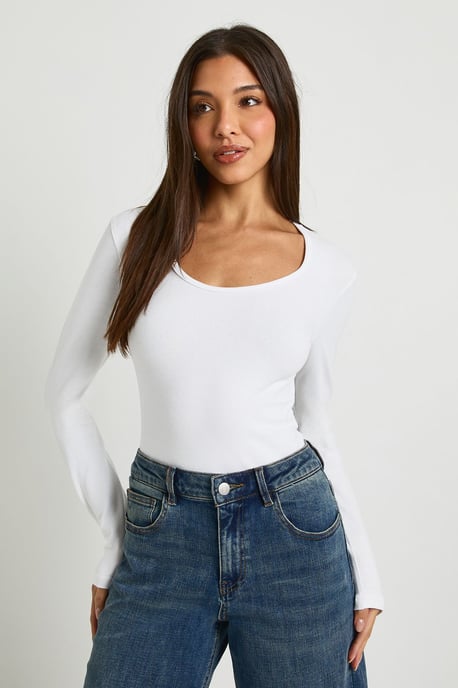 Basic Long Sleeve Scoop Neck Bodysuit - Image 1