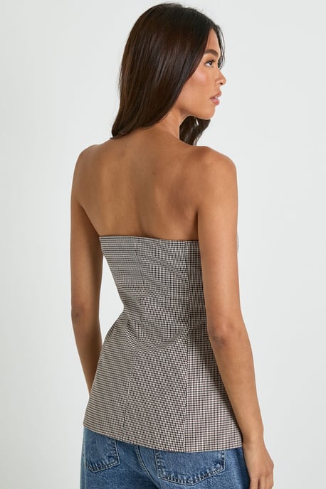 Tonal Mini Check Tailored Bandeau Top - Image 2
