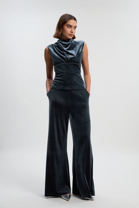 Velvet Woven Wide Leg Trouser - Image 1