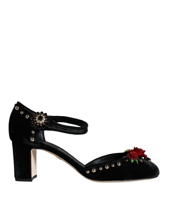 Rose Pumps Velvet Heels Block Heel - Image 1