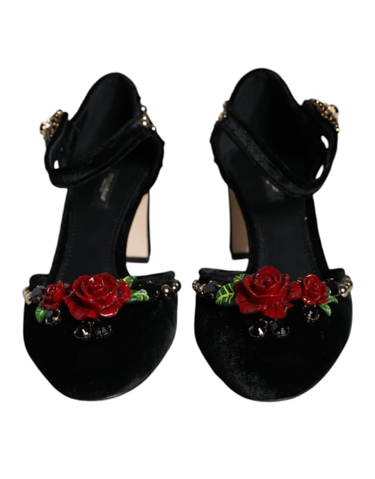 Rose Pumps Velvet Heels Block Heel - Image 2
