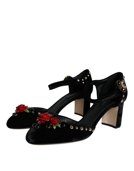 Rose Pumps Velvet Heels Block Heel - Image 3