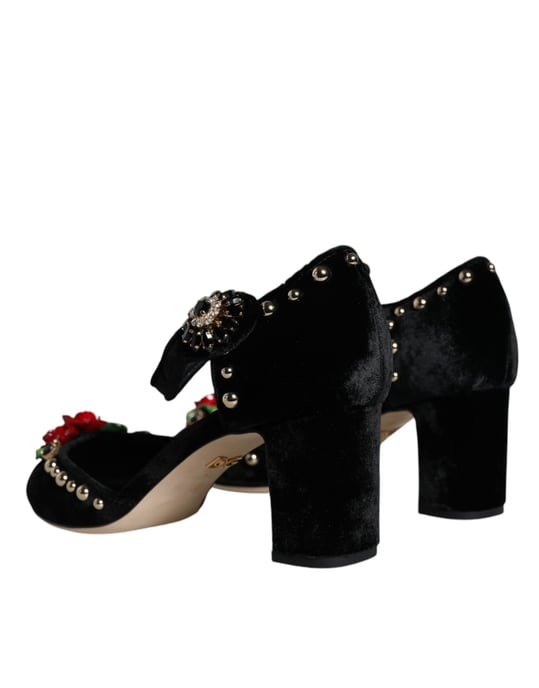 Rose Pumps Velvet Heels Block Heel - Image 4