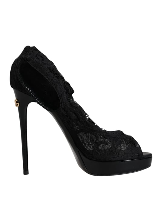 Lace Platform Pumps Zwarte Kanten Hakken - Image 1