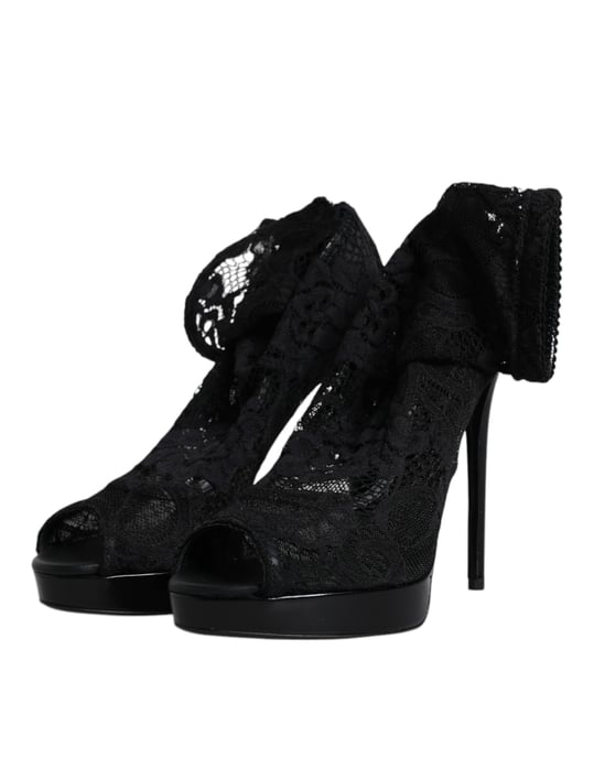 Lace Platform Pumps Zwarte Kanten Hakken - Image 4